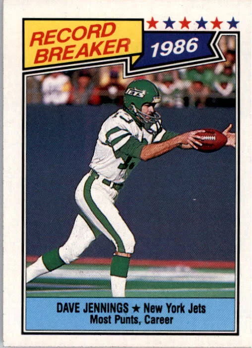 1987 Topps Most Punts Career Dave jennings Football Card #3