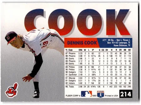 1993 Fleer Dennis Cook Baseball Card #214
