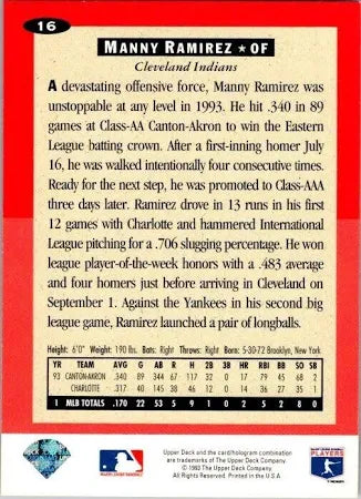 1993 Upper Deck Collectors Choice Rookie Class Manny Ramirez Baseball Card #16