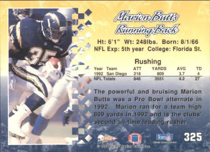 1993 Pacific Marion Butts Football Card #325