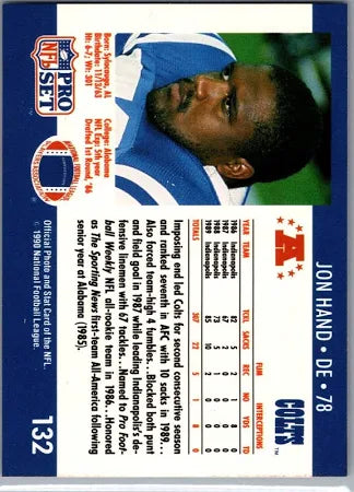 1990 NFL Pro Set Jon Hand Football Card #132