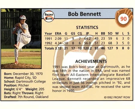 1992 Front Row Bob Bennett Baseball Card #90
