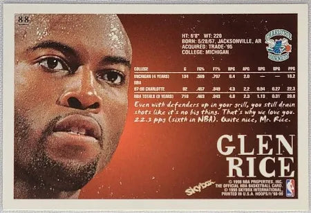 1988 Skybox Glen Rice Basketball Card #88