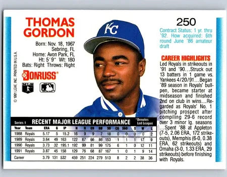 1992 Donrus Thomas Gordon Baseball Card #250