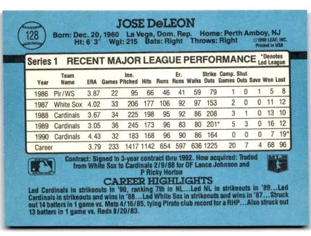 1991 Donruss Jose DeLeon Baseball Card #128