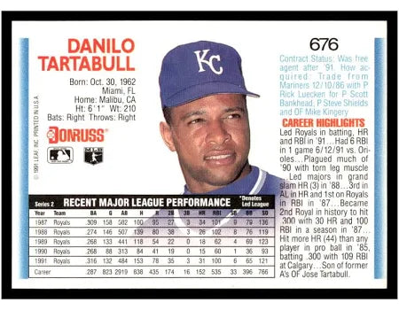 1992 Donruss Danilo Tartabull Baseball Card #676