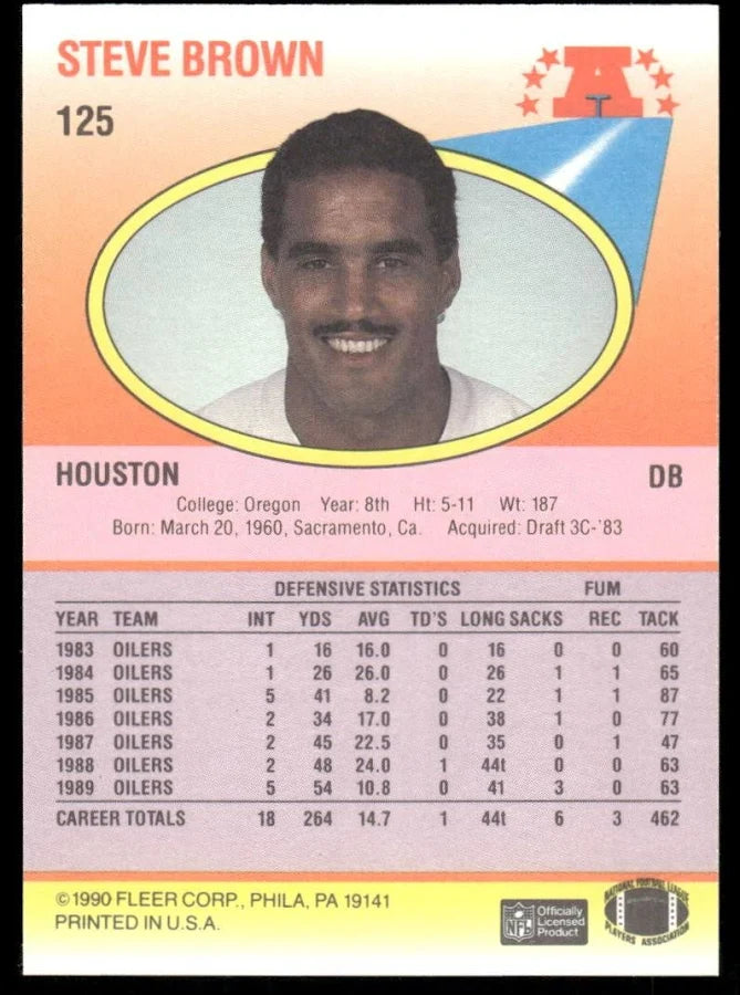 1990 Fleer Steve Brown Football Card #125