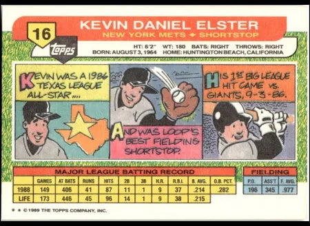 1989 Topps Kevin Daniel Elster Baseball Card #16