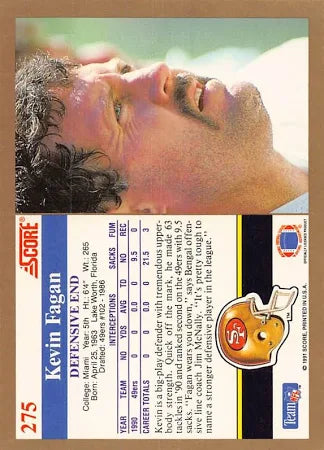 1991 Score Kevin Fagan Football Card #275