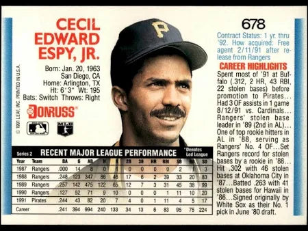 1992 Donruss Cecil Edward Espy Baseball Card #678