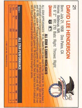 1992 Donruss David Lee Henderson Baseball Card #21