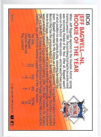 1992 Donruss Jeff Bagwell- National League Rookie of the Year Baseball Card #BC6