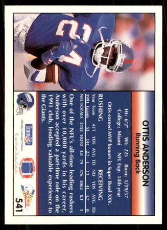 1992 Pacific Ottis Anderson Football Card #541