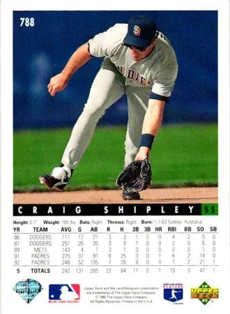 1993 Upper Deck Craig Shipley Baseball Card #788