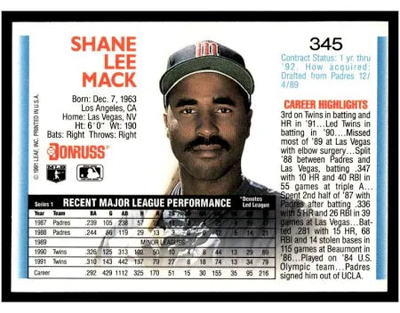1992 Donruss Shane Lee Mack Baseball Card #345