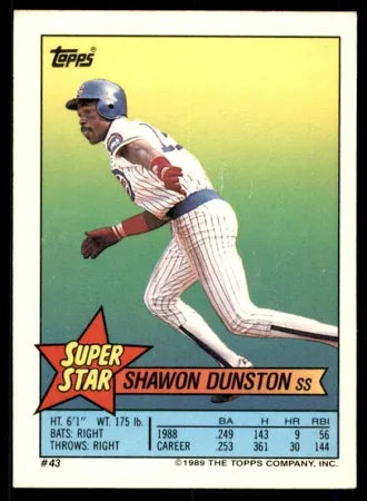 1989 Topps Super Star Shawon Dunston Baseball Card #43