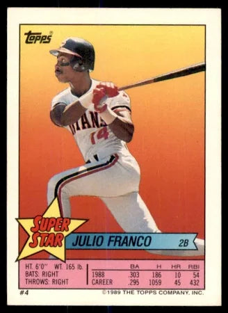 1989 Topps Super Star Stickers Julio Franco Baseball Card #4