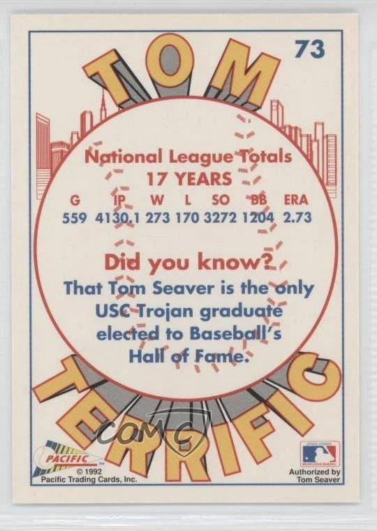 1992 Pacific Tom Terrific Tom Seaver 273 National League Wins Baseball Card #73