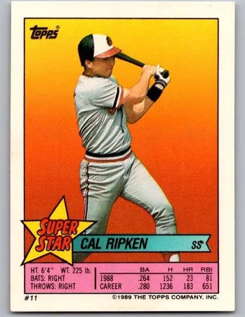 1989 Topps Super Star Sticker Cal Ripken Baseball Card #11