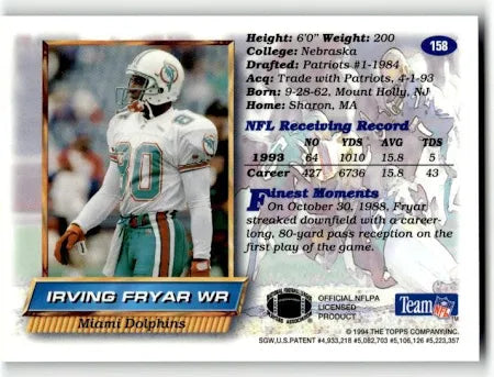 1994 Topps Irving Fryar Football Card #158