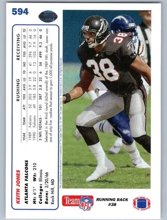 1991 Upper Deck Keith Jones Football Card #594
