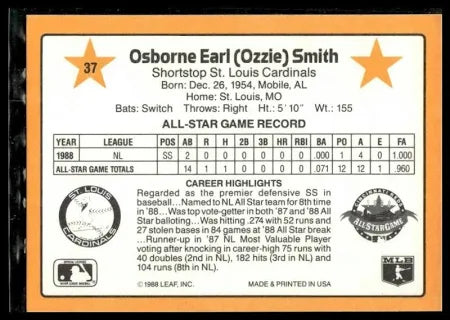 1989 Donruss Osborne Earl (Ozzie) Smith Baseball Card #37