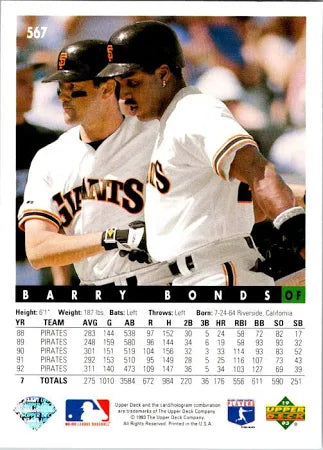 1993 Upper Deck Barry Bonds Baseball Card #567