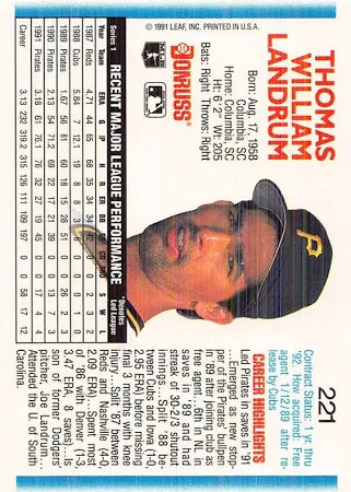1992 Donruss Thomas William Landrum Baseball Card #221