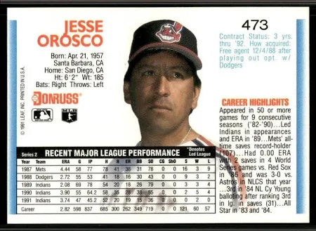 1992 Donruss Jesse Orosco Baseball Card #473