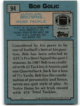 1988 Topps Bob Golic Football Card #94