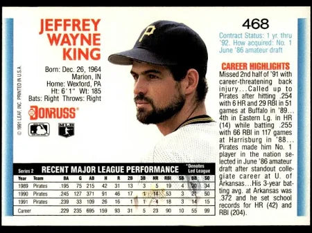 1992 Donruss Jeffrey Wayne King Baseball Card #468