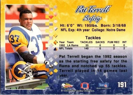1993 Pacific Pat Terrell Football Card #191