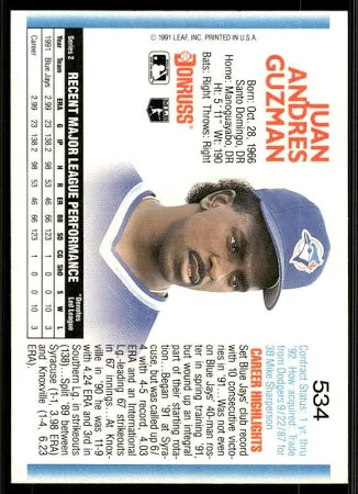 1992 Donruss Juan Andres Guzman Baseball Card #534