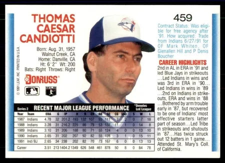 1992 Donruss Thomas Caesar Candiotti Baseball Card #459