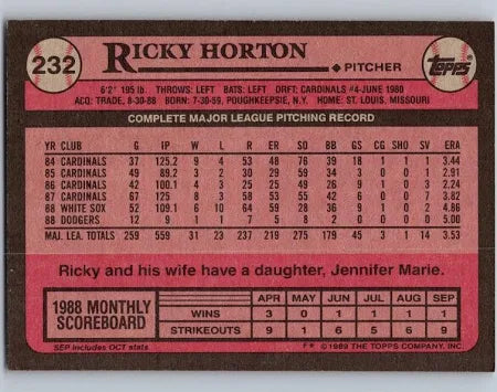 1989 Topps Rickey Horton Baseball Card #232