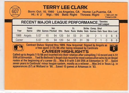 1989 Donruss Terry Lee Clark Baseball Card #607