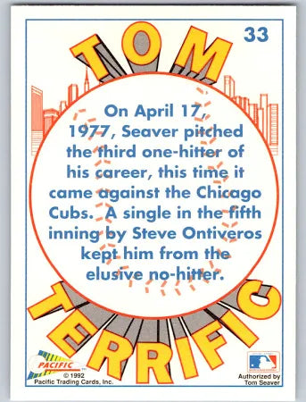 1992 Pacific Tom Terrific Tom Seaver One-Hitter Baseball Card #33