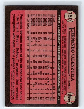1989 Topps Fernando Valenzuela Baseball Card #150