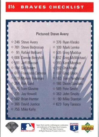1993 Upper Deck Collectors Choice Braves Checklist Baseball Card #816