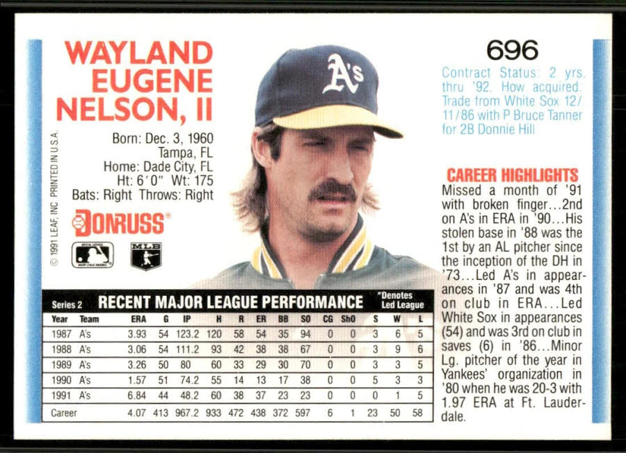 1992 Donruss Wayland Eugene Nelson Baseball Card #696