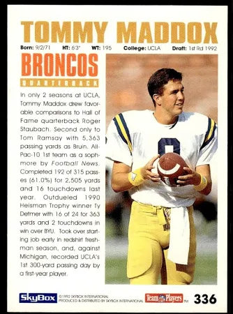 1992 Skybox Instant Impact Tommy Maddox Football Card #336