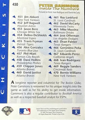 1993 Upper Deck Peter Gammons Inside The Numbers Checklist Baseball Card #450