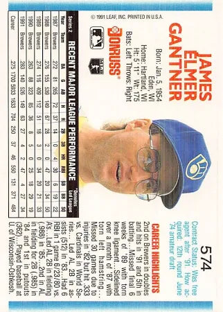 1992 Donruss James Elmer Gantner Baseball Card #574