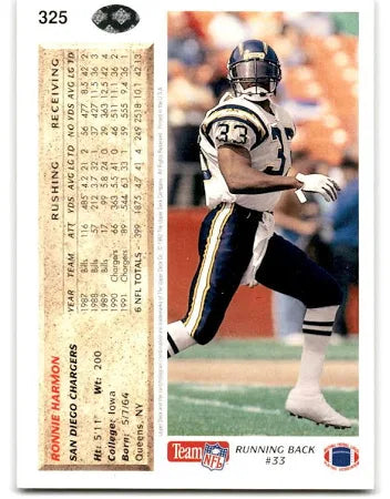 1992 Upper Deck Ronnie Harmon Football Card #325