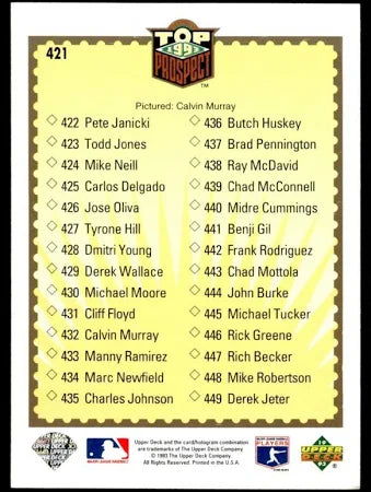 1993 Upper Deck Top Prospect Checklist 422-449 Baseball Card #421