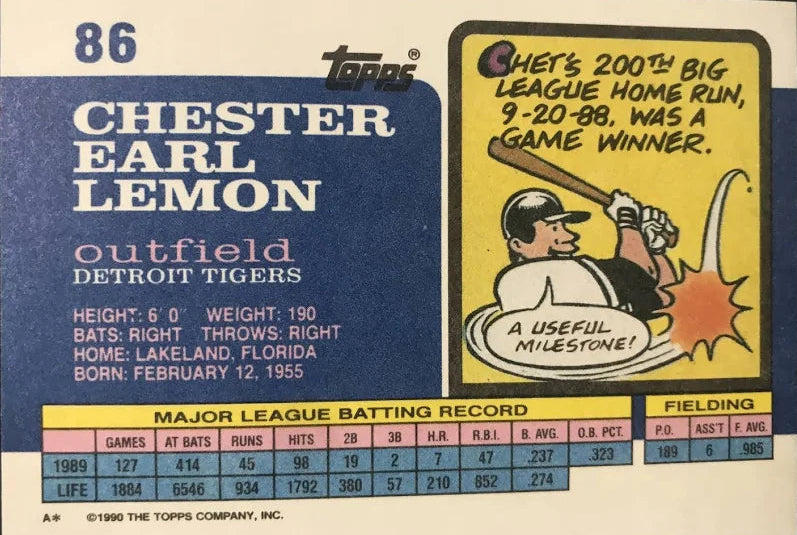 1990 Topps Chester Earl Lemon Baseball Card #86