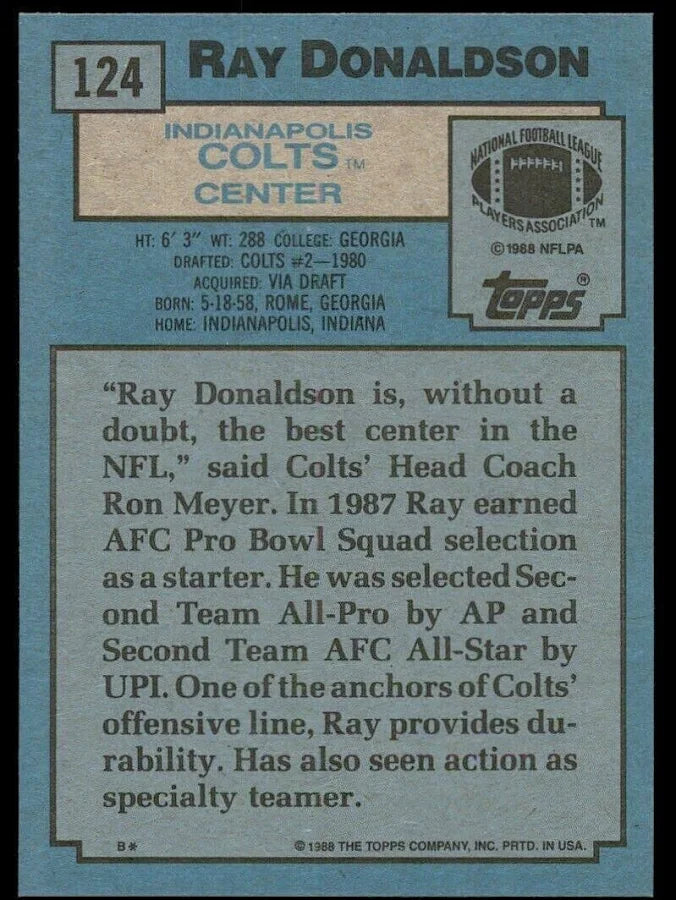 1988 Topps Ray Donaldson Football Card #124
