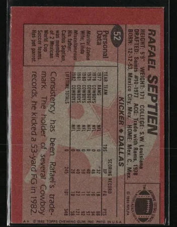 1983 Topps Rafael Septien Football Card #52