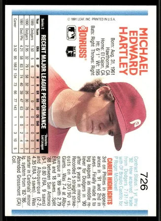 1992 Donruss Michael Edward Hartley Baseball Card #726