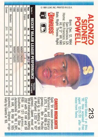 1992 Donruss Alonzo Sidney Powell Baseball Card #213